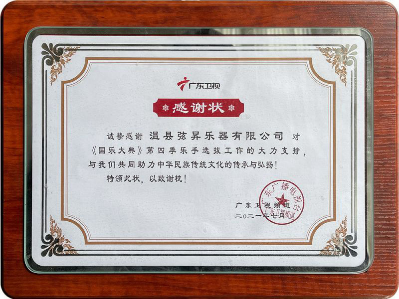 广东卫视感谢状