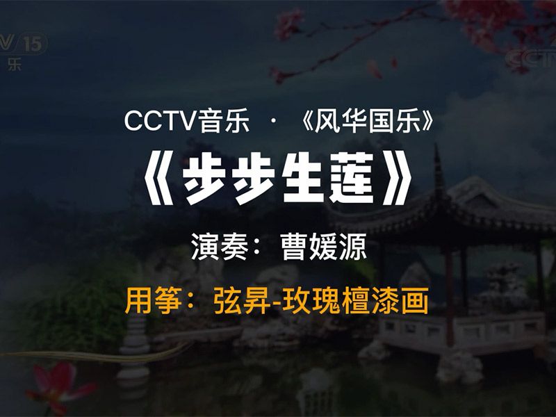 古筝演奏家曹媛源用弦昇-玫瑰檀漆画弹奏《步步生莲》